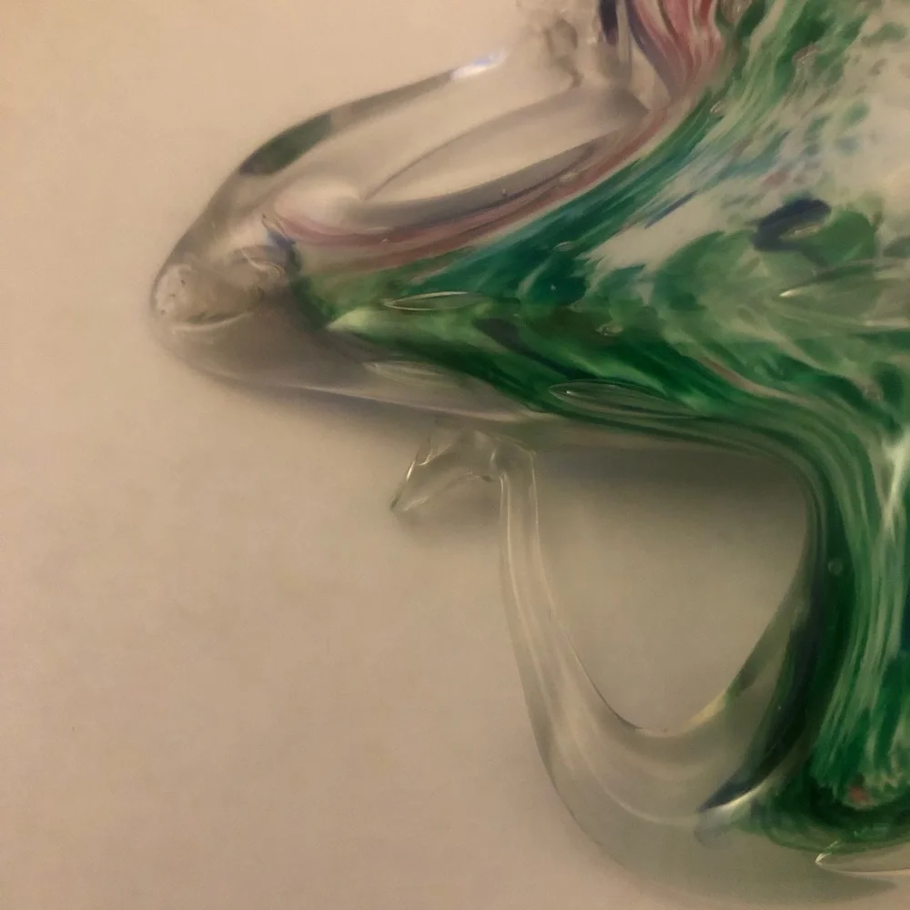 Murano Green and Blue Art Glass Paperweight Trinket Holder Blue Red Pink Green